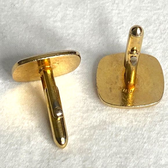 Swank Cufflinks Gold Tone Textured And Engraved Abstract Design Squares - Picture 4 of 7